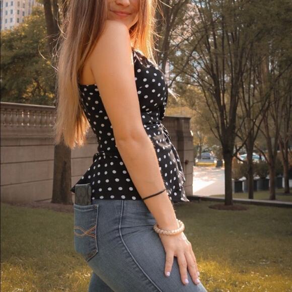 One Clothing Polka Dot Spaghetti Strap Wrap Retro Pretty Women Pop Art Tank Top - Picture 2 of 7